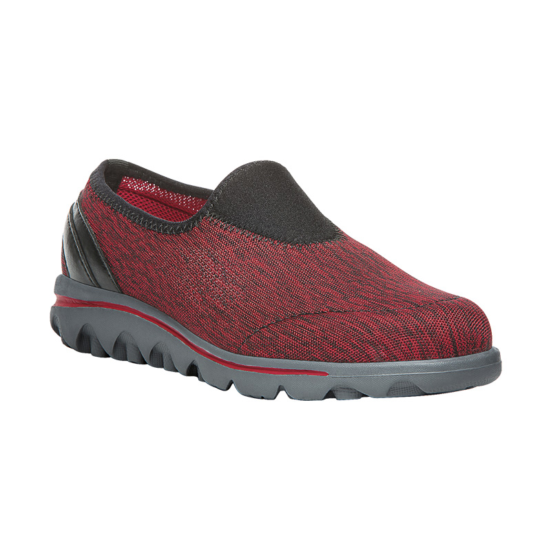 Propet Shoes Women's TravelActive Slip-On-Black/Red Heather