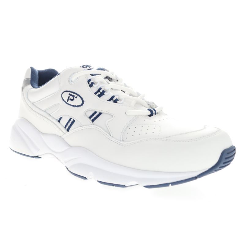 Propet Shoes Men's Stability Walker-White/Navy - Click Image to Close