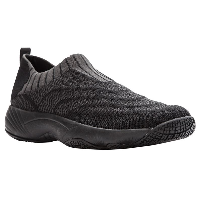 Propet Shoes Women's Wash N Wear Slip-On Knit-Black/Dk Grey