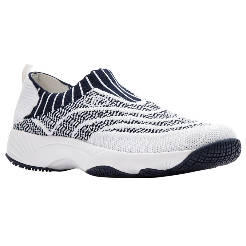 Propet Shoes Women's Wash N Wear Slip-On Knit-White/Navy