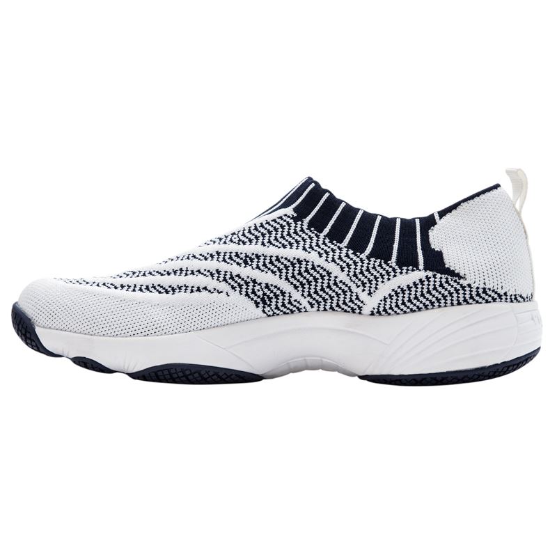 Propet Shoes Women's Wash N Wear Slip-On Knit-White/Navy - Click Image to Close