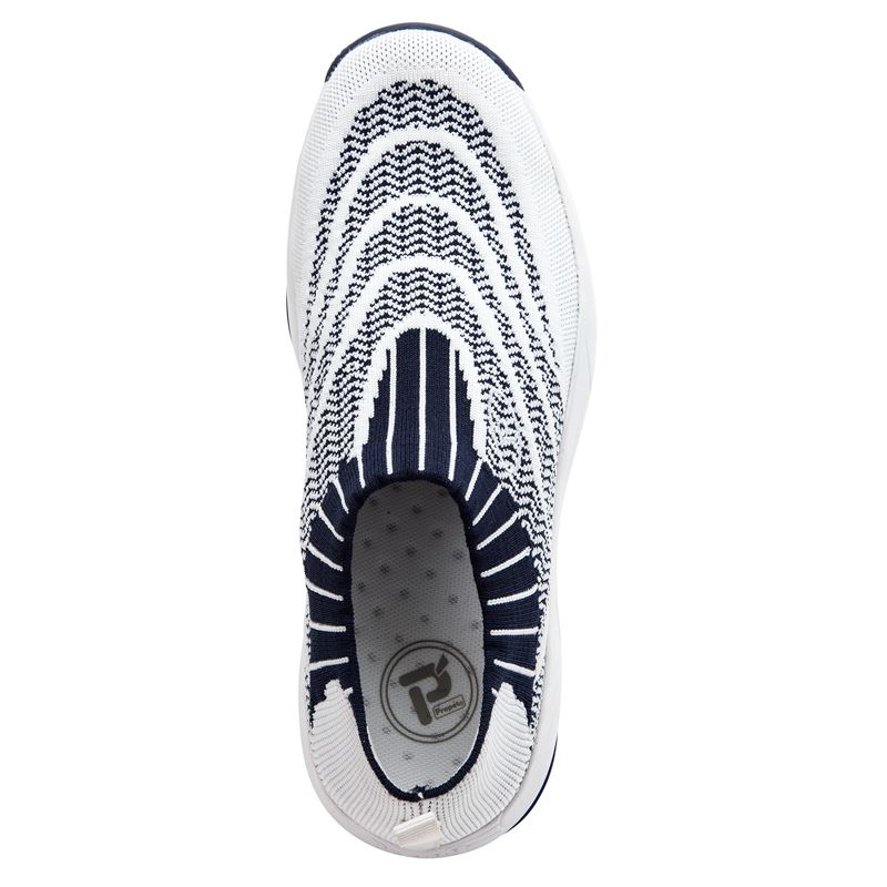 Propet Shoes Women's Wash N Wear Slip-On Knit-White/Navy